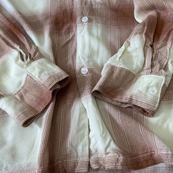 MAGASCHONI  BUTTON UP PLAID SHIRT men’s size Medium Plaid Brown/cream - Picture 9 of 11